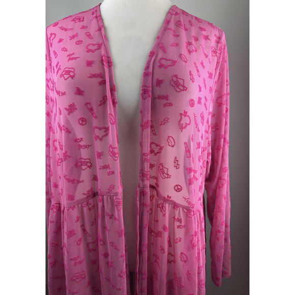 Torrid x Betsey Johnson Mesh Tie Front Long Sleeve Kimono Pink Plus Size 4 4X - Picture 5 of 14
